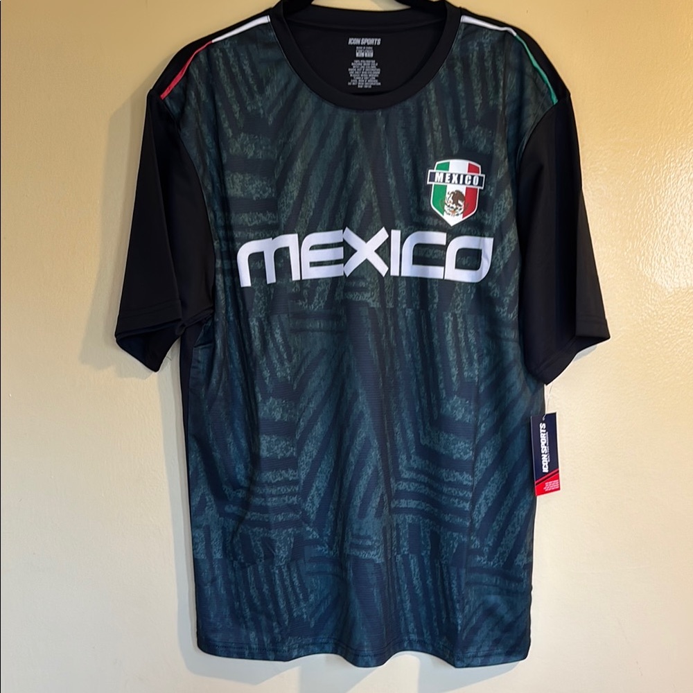 Black Mexico Soccer Jersey with Geometric Pattern